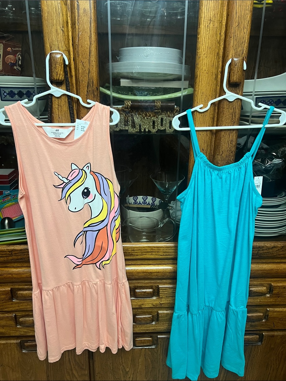 Two new Girls dresses Unicorn Graphic Sundress - Peach & Teal